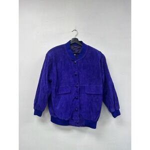 Pelle New York Milano Suede Bomber Jacket Mens Medium Purple Button Front Lined